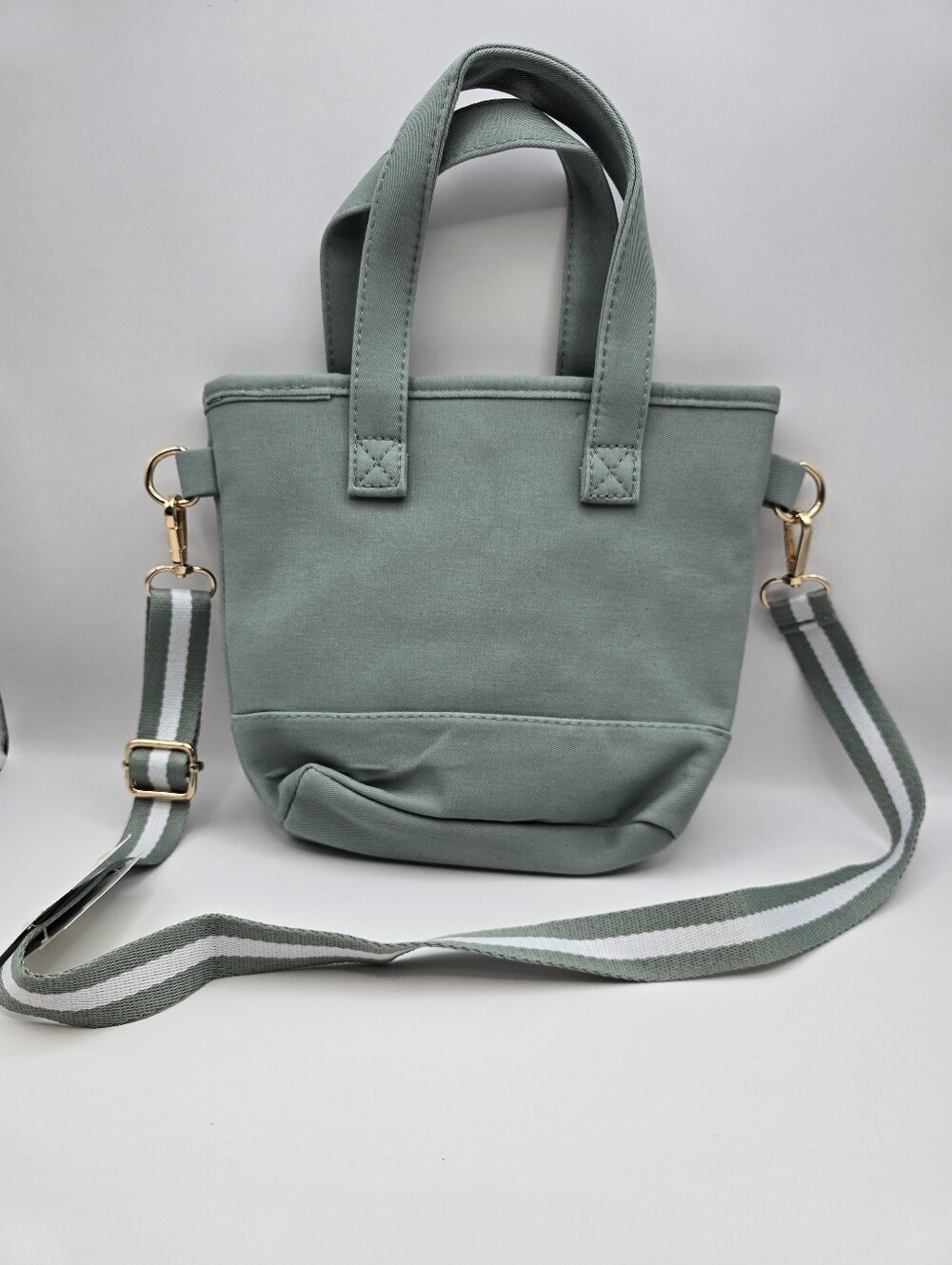 Max Studio Kids Sage Green Canvas Mini Tote with Striped Crossbody Strap
